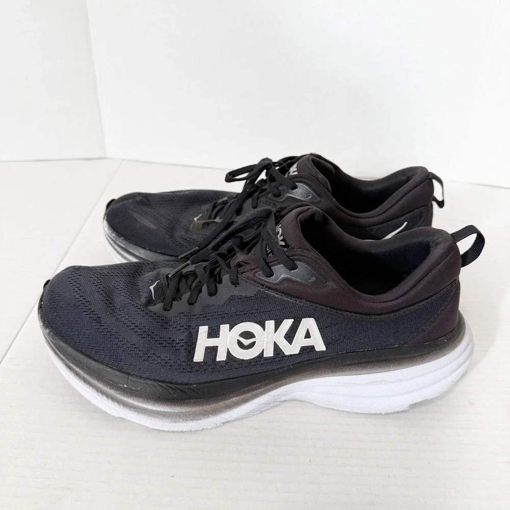 Hoka One One Bondi 8 Mens Black White Athletic Running Sneaker Size 12.5 2E Wide